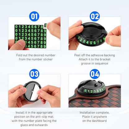 Multifunction Car Anti Slip Mat, 360° Rotatable Phone Holder Dashboard Pad with Temporary Parking Number, Organizer for Phone Sunglasses Keys (Black and Brown Plaid) - color: Black and brown plaid