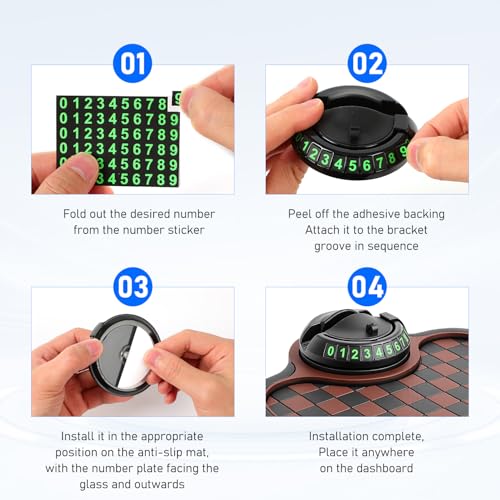 Multifunction Car Anti Slip Mat, 360° Rotatable Phone Holder Dashboard Pad with Temporary Parking Number, Organizer for Phone Sunglasses Keys (Black and Gray Plaid) - color: Black and gray plaid