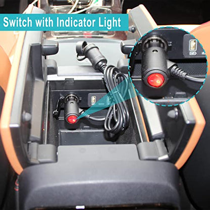15FT Cigarette Lighter Extension Cord with On Off Switch - Car Cigarette Lighter Male Plug to Female Socket 18AWG Heavy Duty Extension Cable with Switch, Built-in 15A Fuse for Air Compressor Pump