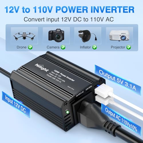 Nilight 150W Power Inverter with 3.1A Dual USB Ports and 1 AC Outlets - color: 150W USB*2 110V Outlet