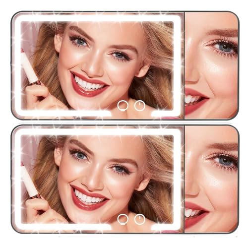 2 Pack Car Mirror, LED Car Sun Visor Vanity Mirror with Lights,Side 3X Magnification, Makeup LED Light up Makeup Mirror for Sun Visor, Rechargeable 3 Colors Dimming Light Touch Screen for Trucks SUVs - color: Car Vanity Mirror with Lights&Magnification 2p