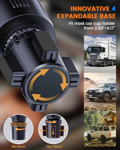 Cup Phone Holder for Car with Expandable Base, Upgraded 2 in 1 Hands Free Cellphone Holder Cupholder Car Mount, Stable Retractable Long Arm Universal Fit iphone and Large Bottle, for Truck SUV - color: Gray