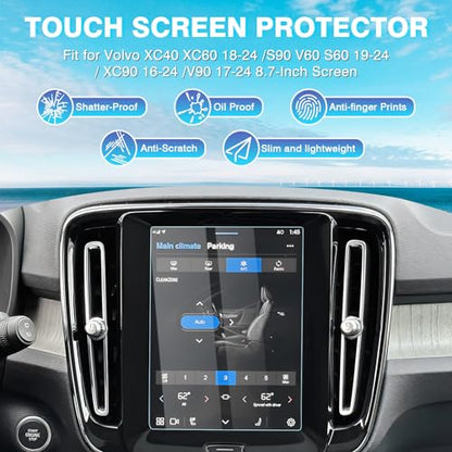 Karltys [Upgrade] 2 Pack 2017-2024 2025 Volvo 8.7-Inch Screen Protector [No Glare & Fingerprint] for Models XC40 XC60 XC90 S60 S90 V60 V90 Touchscreen Tempered Glass Protector Ultra Accessories - size: 2017-2025 Volvo 8.7-Inch
