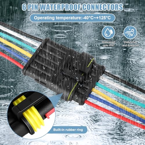 6 Pin Waterproof Wire Connector, 18AWG 10cm Male and Female Wire Connector Suitable for Car, Truck, Boat, and Various Applications (3 Pack)