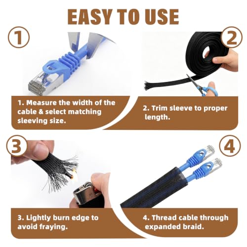 3/4''-26Ft Expandable Braided Cable Sleeve, PET Wire Loom for Home Device - color: Black, size: 3/4''-26ft