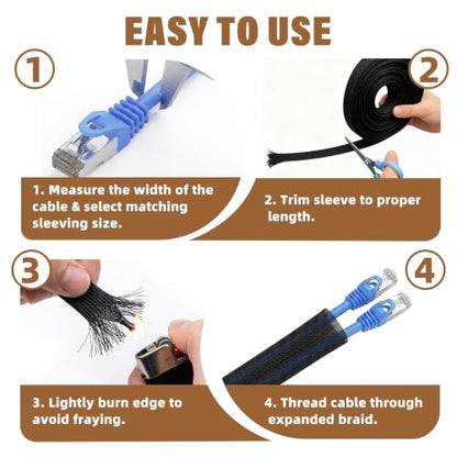 1/2''-39Ft Expandable Braided Cable Sleeve, PET Wire Loom for Home Device - color: Black, size: 1/2''-39ft