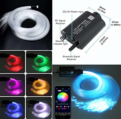 AZIMOM 16W 450pcs 0.03in 6.5ft Sound Activate Starlight Headliner Kit End Glow Fiber Strands, Fiber Optic Starlight Light Music Mode Remote APP Control Car Use Home Headliner Lighting Decoration - size: 450pcs*0.03in*6.5ft