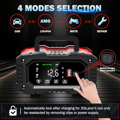 20-Amp Car Battery Charger, 12V/20A and 24V/10A LiFePO4,Lead-Acid(AGM/Gel/SLA) Automatic Smart Trickle Charger Maintainer,Desulfator, 300W Fast Charging for Automotive Truck Motorcycle Lawn Mower Boat