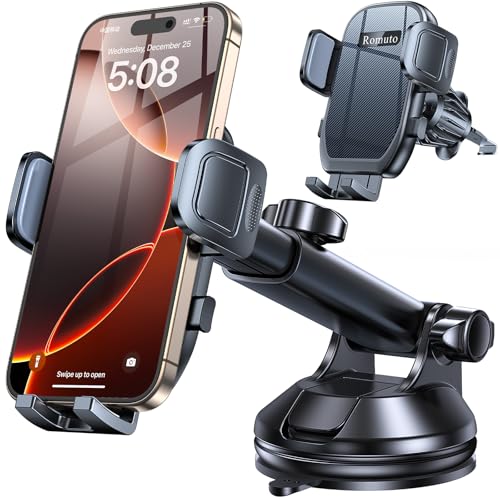 Car Phone Holder Mount【Windshield+Vent+Dash】 Suction Cup Phone Holders for Your Car Phone Mount, Cell Phone Car Mount for Truck Stand Dashboard car Mount for iPhone 16 15 Pro Max (Silicone Black) - color: Silicone Black