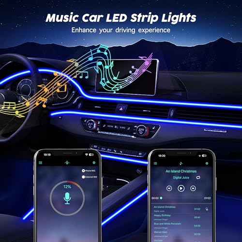 USB Car LED Lights, Interior Car Lights Strip with APP and RF Remote Control, 2 in 1 Ambient Lighting with 157 inches Fiber Optic Music Sync Simple Installation EL Wire Lights (2 in 1/157 inches) - size: 157 inches