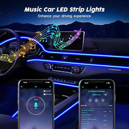 USB Car LED Lights, Interior Car Lights Strip with APP and RF Remote Control, 5 in 1 Ambient Lighting with 276 inches Fiber Optic Music Sync Simple Installation EL Wire Lights (5 in 1/276 inches) - size: 276 inches
