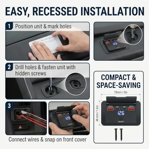 96W 12V USB Outlet Panel Wall Mount–Dual 36W PD & Dual QC3.0 18W Car USB Charger Socket, Waterproof Switch, Surface Mount for RV, Boat, Truck, ATV, Marine (4 Pack) - color: 4pack
