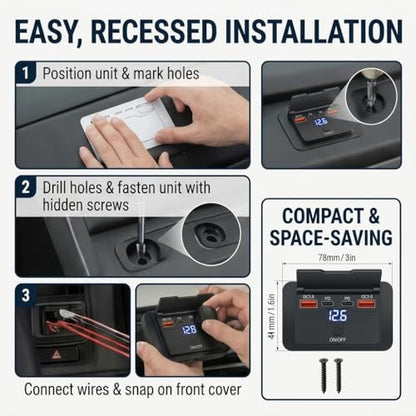 96W 12V USB Outlet Panel Wall Mount–Dual 36W PD & Dual QC3.0 18W Car USB Charger Socket, Waterproof Switch, Surface Mount for RV, Boat, Truck, ATV, Marine (4 Pack) - color: 4pack