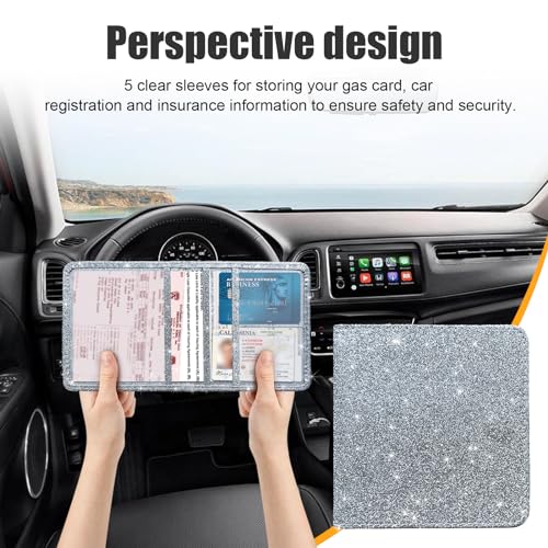 Kewucn Car Registration and Insurance Holder, Leather Auto Glove Box Organizer with Magnetic Shut, Vehicle Compartment Accessories Case for Cards, Driver License & Essential Documents - color: Small-Silver