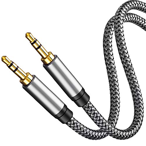 Tan QY 3.5mm Nylon Braided Aux Cable 6Ft, Audio Auxiliary Input Adapter Male to Male Cord for Headphones, Car, Home Stereos, Speaker, iPhone, iPad, iPod & More(6Ft/2M,Silver) - size: 6Ft/2M