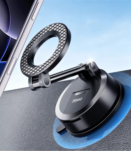 for MagSafe Car Phone Holder for Tesla Model 3/Y, Extended-Reach Arm Magnetic Mount for iPhone 17/16/15/14/13/12, 80+LBS Vacuum Suction Cup Mounts for Tesla Screen & Dashboard (Carbon Fiber) - color: Carbon Fiber