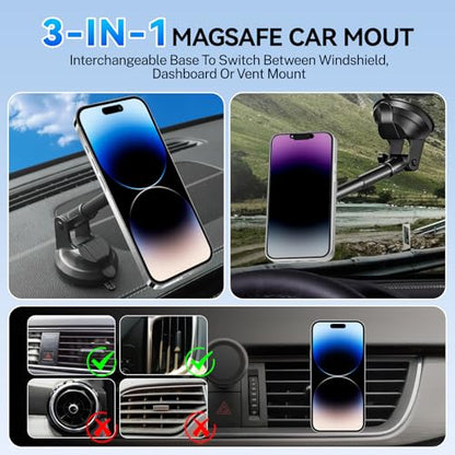 XUKEY Magnetic Car Phone Holder for Dashboard Windshield Vent Car Mount with Adjustable Telescopic Arm for Your Car Accessories Suction Cellphone Stand for iPhone 16 15 14 13 12 Pro Max Samsung
