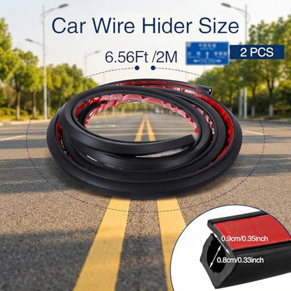 2 PCS Total 13.12 Ft Windshield Wire Hider for Car - Black PVC Side Opening Cable Cover to Hide Wires on Roof Rack, Light Bar, Dome Light & More - Universal Car Wire Hider(Each 6.56 Ft) - size: 13.12 Ft