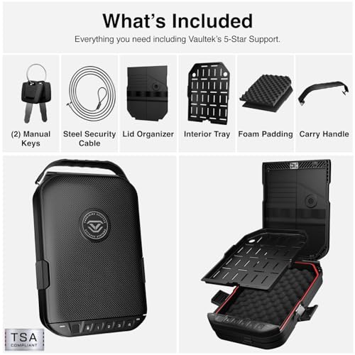 VAULTEK LifePod 20 Full-Size Biometric Lockable Weatherproof Case with Built-in Lock, Steel Security Cable, & TSA Handgun Case or Car Safe, Portable Travel Pistol Safe/Covert Black/Biometric