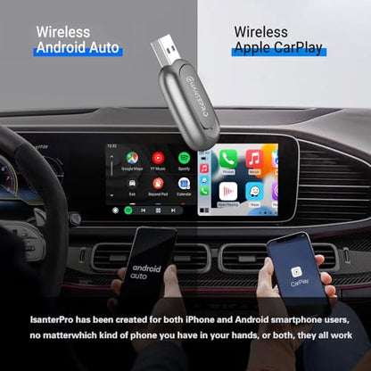 2-in-1 Wireless CarPlay Adapter & Android Auto for Apple iPhone, 2026 Upgrade Mini Bluetooth Dongle Convert Wired to Wireless, Plug & Play, USB A & Type C for 2016+ Cars, iOS 10+,Android 11+