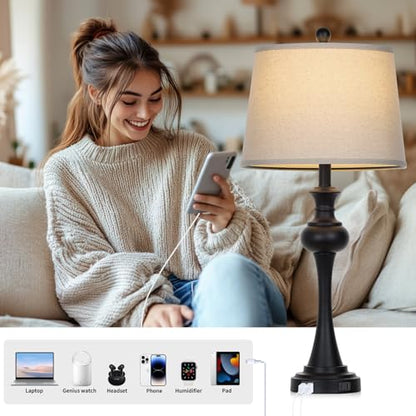 CINSARY Black Table Lamp for Living Room, 29" Bedside Lamp with USB C+A - color: Black