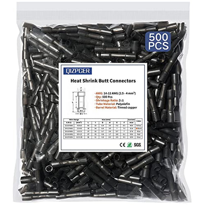 Heat Shrink Butt Connectors, 14-12 AWG Marine Grade Insulated Crimp Wire Connectors, Waterproof Electrical Connectors Butt Splice for Boat Truck Wiring - size: 14-12 AWG (Black)