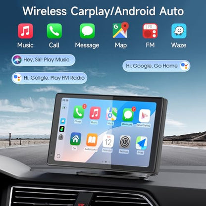 Haudio Portable CarPlay Screen for Apple CarPlay & Android Auto, 7 Inch Wireless Car Stereo Touchscreen with Bluetooth, GPS Navigation, Voice Control, Backup Camera Support for All Vehicles - size: 7 inch(7002)