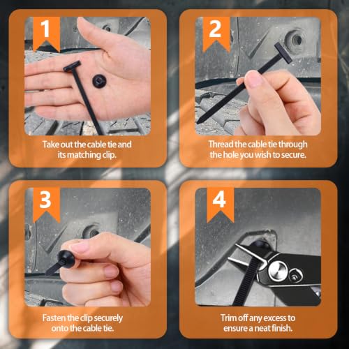 220Pcs Nylon Universal Cable Tie Buckle with Plier, Automotive Zipper Clips, Plastic Rivet T Zip Ties, 50lb+ Heavy Duty Zip Ties, PA66 Car Zip Tie Bumper Fender Liner Splash Shield Engine Cover - color: Ct-220pcs