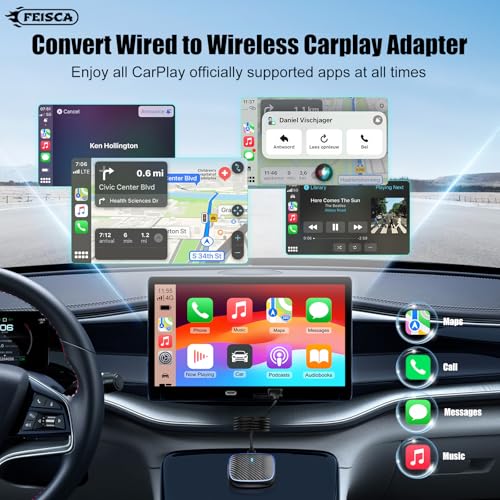 Wireless CarPlay Adapter for iPhone,Convert Wired to Apple Car Play Wireless Adapter, Plug and Play, with 60CM Extension Cable USB & Type-C, Connection Stable No Delay - style: Carbon fiber panels