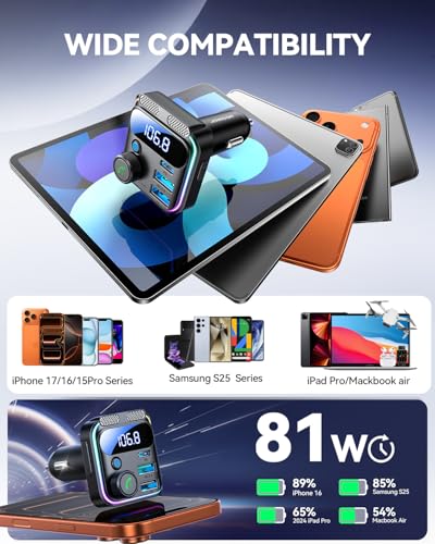 JOYROOM 81W Bluetooth 6.0 Car Adapter Wireless FM Radio Transmitter - color: Black Bluetooth FM Transmitter Car