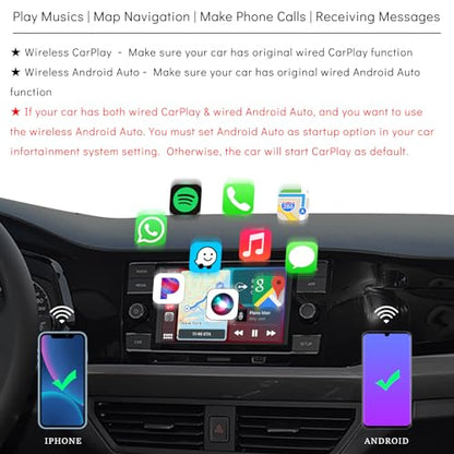2IN1 Wireless CarPlay Android Auto Adapter for Apple iPhone ＆ Android (2025-2026 Upgrade), Convert Original Wired to Wireless CarPlay Adapter USB Dongle, Plug & Play, Fast Stable Connection