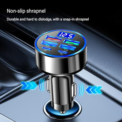 Car Charger USB C with LED Voltage Display,6 Ports PD and QC3.0 Car Cigarette Lighter Adapter for Phone Tablets Fans,Universal 12V/24V Cigarette Lighter USB Charger
