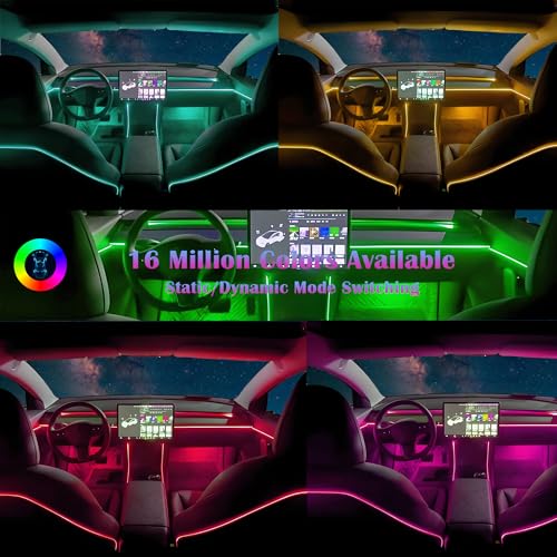 Dreamcolor Acrylic Interior Car LED Strip Light, RGB 6 in 1 Fiber Optic Ambient Lighting Kits, 16 Million Colors Sound Active Function Car Neon Lights with Wireless APP
