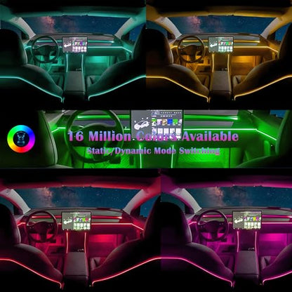 Dreamcolor Acrylic Interior Car LED Strip Light, RGB 6 in 1 Fiber Optic Ambient Lighting Kits, 16 Million Colors Sound Active Function Car Neon Lights with Wireless APP