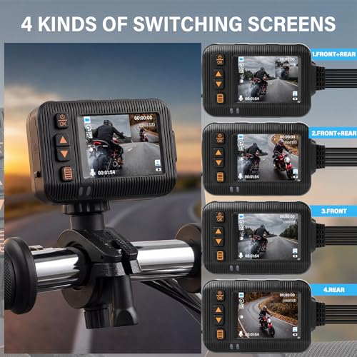 CAMECHO Motorcycle Dash Cam Front and Rear, HD Dual Dash Camera for Cars, 2 inch Display, Waterproof, G-Sensor, HDR, Loop Recording, Dashcam, Wired Controller