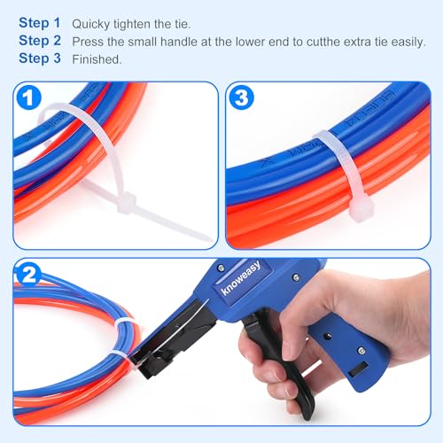 Cable Tie Gun,Knoweasy Fastening Cable Tie Tool,Die-Cast Steel Flush Cut Zip Tie Tool with Steel Handle for Nylon Cable,7 Inches Length Zip Tie Gun - color: Blue