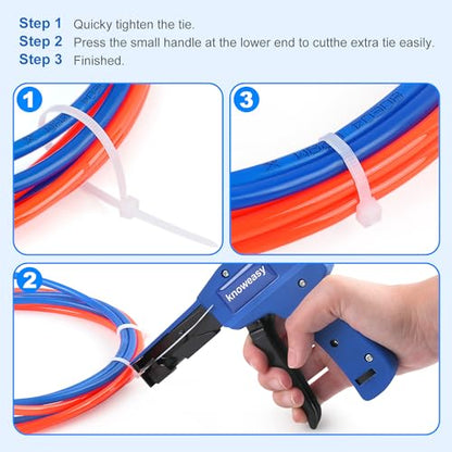 Cable Tie Gun,Knoweasy Fastening Cable Tie Tool,Die-Cast Steel Flush Cut Zip Tie Tool with Steel Handle for Nylon Cable,7 Inches Length Zip Tie Gun - color: Blue