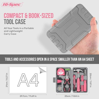 Hi-Spec Tool Set 25pc Pink Household DIY Tool Kit for Women. Small Mini Tool Box Set of Starter Basic Ladies Tools | 25pc, Household quick repair and maintenance, starter tool kit, mini tool set, ladies portable toolbox, DIY Gift - color: Pale Pink