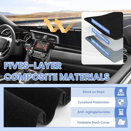 Sunsdrew Dash Cover for 2016-2021 Honda Civic Dashboard Cover Mat - size: 16-21 Honda Civic Dash Cover