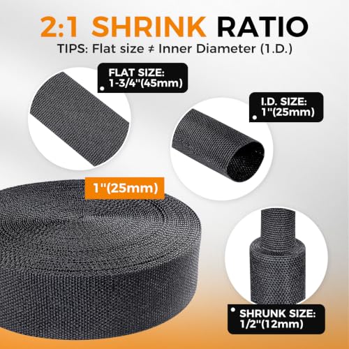 2:1 Ratio Automotive Heat Shrink Braided Sleeving 1''-8ft - size: 1"-8ft