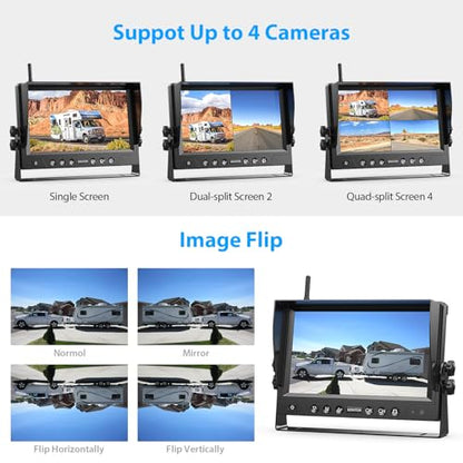 ZEROXCLUB 4 Magnetic Solar Wireless Backup Camera HD1080P 9" Loop Recording Monitor, Quad RV Rearview Backup Cameras Wireless System for Trailer RV Trucks, Built-in 9600mAh Solar Battery, BL904 - size: 9"-4 Cam