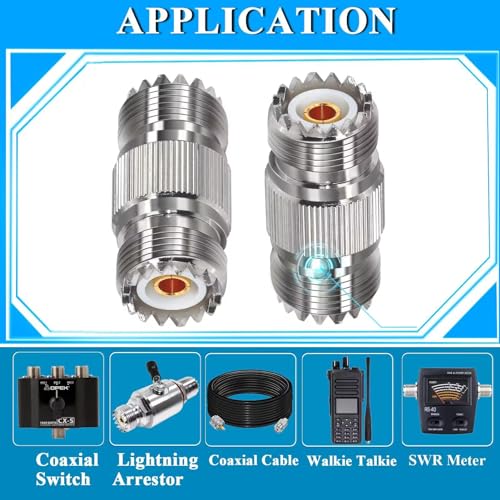 TUOLNK 2PCS SO239 Coax Connector UHF Female Coupler Gender Changers, PL259 Female to Female Barrel Coaxial Adapter Accessories for CB Radio, Antenna Cable