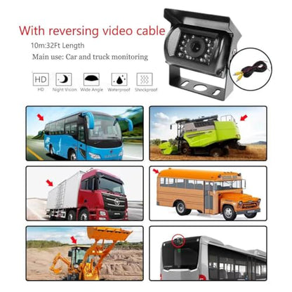 Car Rear View Reverse Backup Camera with 18 IR LED Night Vision, Waterproof IP68 Parking Backup Camera (12-24V) for Bus Truck Trailer RV Pickups Motorhome Vehicle Van +10m RCA Cable, Black