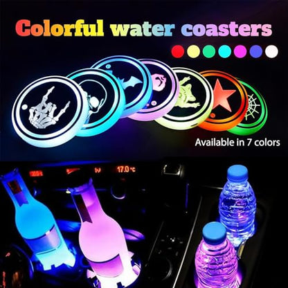 2Pcs Highland Cow LED Car Cup Holder Coasters 7 Colors Lights Up Cups - color: Highland Cow
