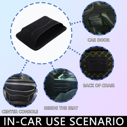 Black Car Seat Side Pocket Organizer - Change Holder, Pouch, Leather Cell Phone Sunglasses Holder, Seat Gap Filler Accessories Organizer