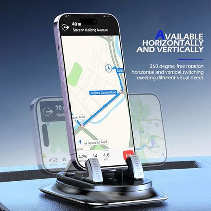 Shakas 360 Degree Rotation Dashboard Phone Holder, Non-Slip One-Hand Operation Navigation Bracket, Self-Adhesive Washable Horizontal and Vertical Placement Holder, for Most Cars (Black)