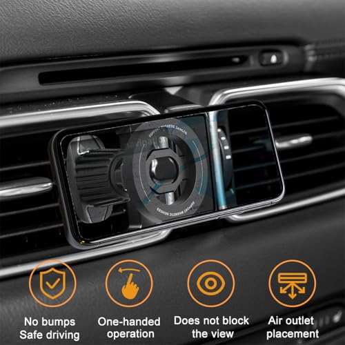 Car Phone Holder, Magnetic 360° Rotation Adjustable Vehicle Phone Mount Changer with Clip, Automotive Air Dashboard Vent Cellphone Holder, Universal for SUV RV Truck (Black) - color: Black