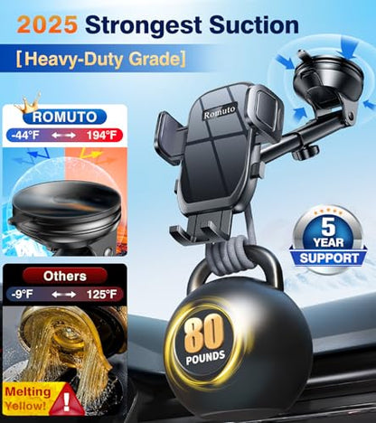 Car Phone Holder Mount【Windshield+Vent+Dash】 Suction Cup Phone Holders for Your Car Phone Mount, Cell Phone Car Mount for Truck Stand Dashboard car Mount for iPhone 16 15 Pro Max (Silicone Black) - color: Silicone Black