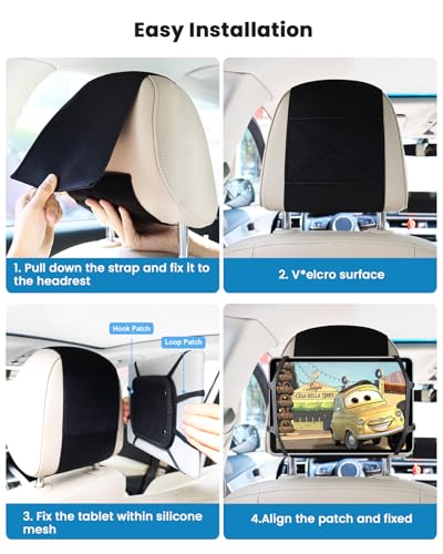 WONNIE Tablet Holder for Car, Upgraded iPad Holder for Car Mount Headrest, iPad Mount Back Seat for Kids with Anti-Slip Strap, Silicone Holding Net/Fits All 7-12.9'' Tablets - size: 1 Pack- fits 7-12.9" tablet