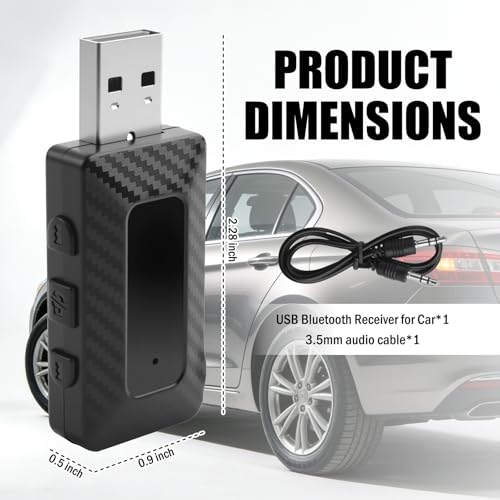 USB Bluetooth Adapter for Car Stereo,Wireless 5.3 Bluetooth FM Transmitter Receiver for FM+AUX,Universal USB to Bluetooths Adapter for Car Stereo,Home Stereoes,Computer